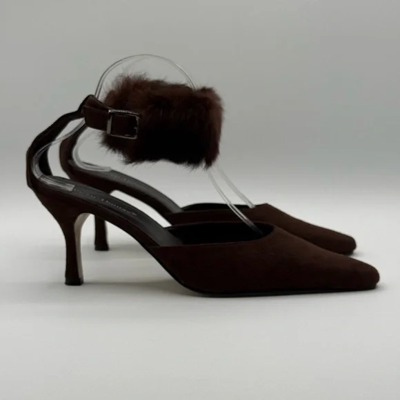 Pierre Dumas Carmela Women's Brown Micro Suede Slingback Stiletto Heels Sz 10 - Picture 7 of 16